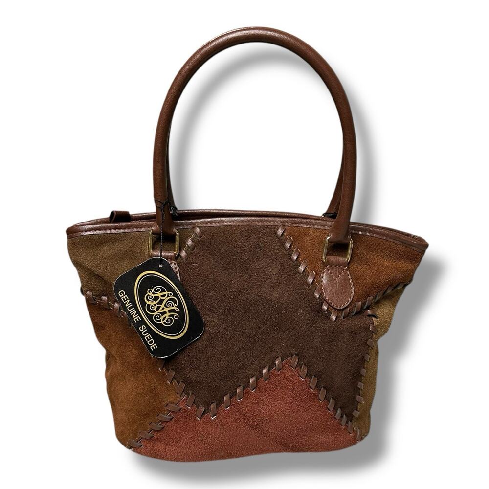 Elegant Patchwork Suede Tote - Brown - image 2